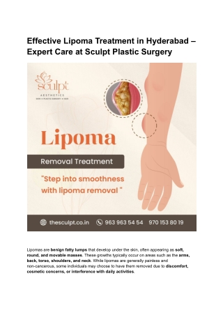 Effective Lipoma Treatment in Hyderabad – Expert Care at Sculpt Plastic Surgery