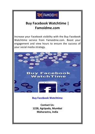 Buy Facebook Watchtime  Famoidme.com