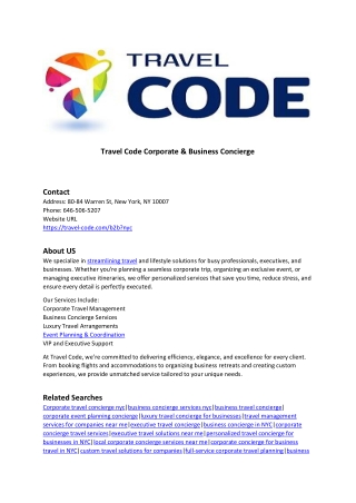 travel code corporate business concierge