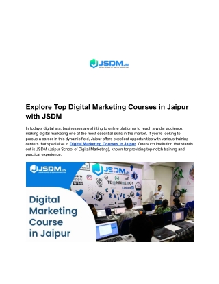 Top Digital Marketing Course in Jaipur with JSDM