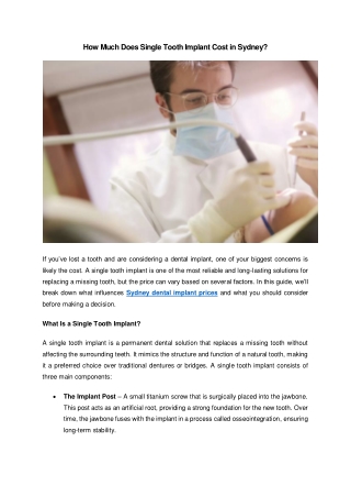 How Much Does Single Tooth Implant Cost in Sydney?