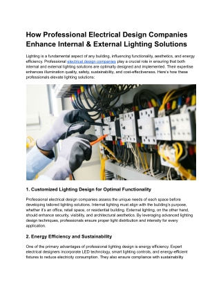 How Professional Electrical Design Companies Enhance Internal & External Lighting Solutions