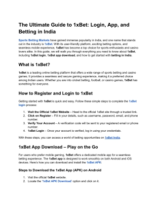 The Ultimate Guide to 1xBet_ Login, App, and Betting in India