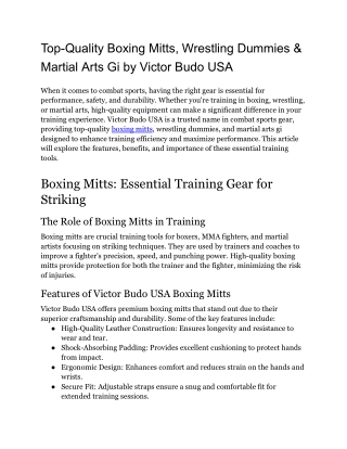 Top-Quality Boxing Mitts, Wrestling Dummies & Martial Arts Gi by Victor Budo USA