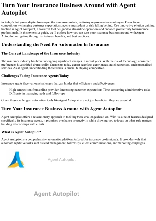 turn your insurance business around with agent