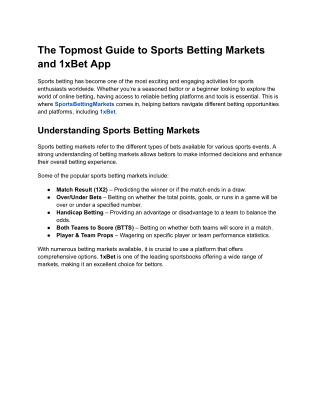 The Topmost Guide to Sports Betting Markets and 1xBet App