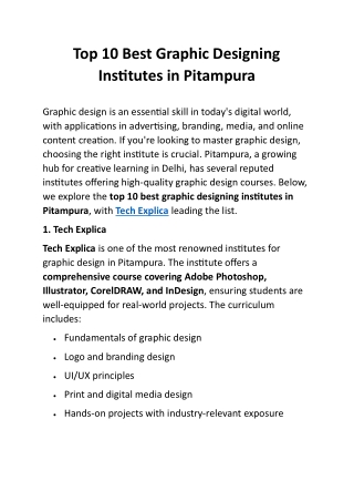 Top 10 Best Graphic Designing Institutes in Pitampura