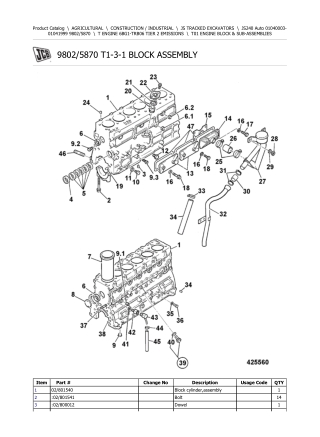 JCB JS240 Auto Tracked Excavator Parts Catalogue Manual Instant Download (SN 01040003-01041999)