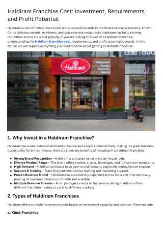 haldiram franchise cost investment requirements