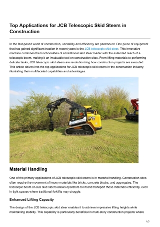 Top Applications for JCB Telescopic Skid Steers in Construction