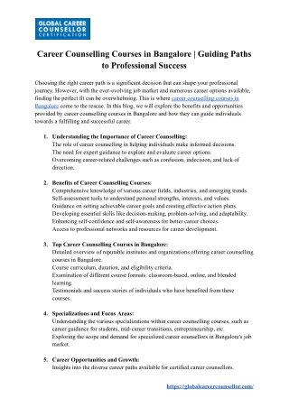Career Counselling Courses in Bangalore: Guiding Paths to Professional Success