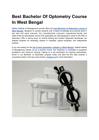 Best Bachelor Of Optometry Course In West Bengal