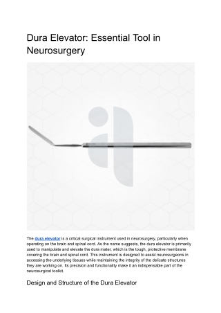 Dura Elevator_ Essential Tool in Neurosurgery