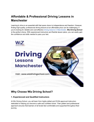 Affordable & Professional Driving Lessons in Manchester