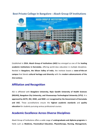 Best Private College In Bangalore Akash Group Of Institutions