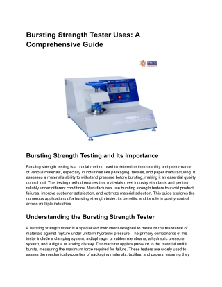 Bursting Strength Tester Uses A Comprehensive Guide