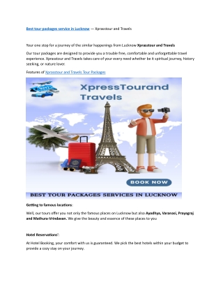 Best tour packages service in Lucknow | Xpress tour and travels