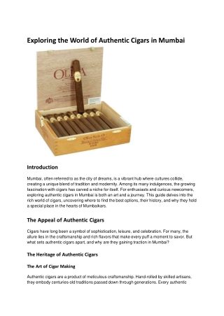Exploring the World of Authentic Cigars in Mumbai