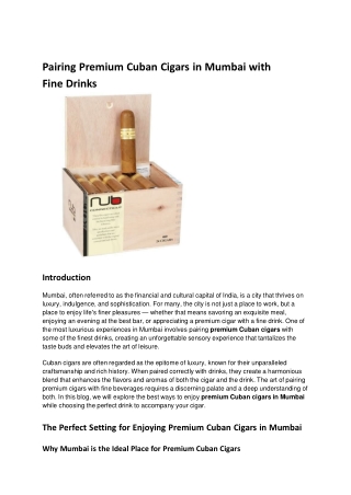 Pairing Premium Cuban Cigars in Mumbai with Fine Drinks