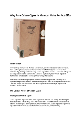 Why Rare Cuban Cigars in Mumbai Make Perfect Gifts