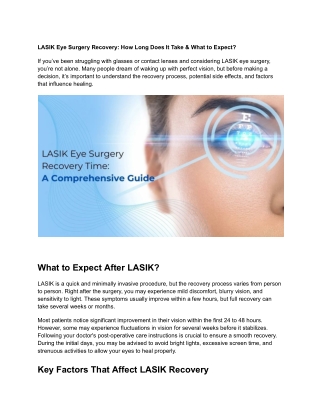 lasik eye surgery recovery how long does it take
