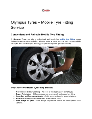 Olympus Tyres – Mobile Tyre Fitting Service
