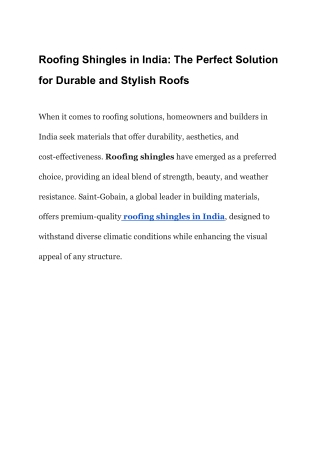 Roofing Shingles in India The Perfect Solution for Durable and Stylish Roofs