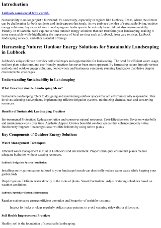 Harnessing Nature: Outdoor Energy Solutions for Sustainable Landscaping in Lubbo