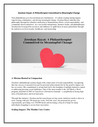 Zeeshan Hayat - A Philanthropist Committed to Meaningful Change