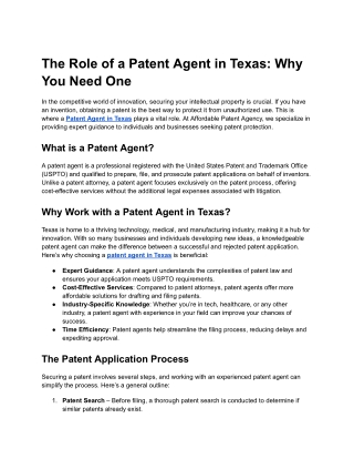 The Role of a Patent Agent in Texas- Why You Need One