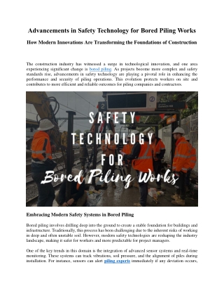 Advancements in Safety Technology for Bored Piling Works