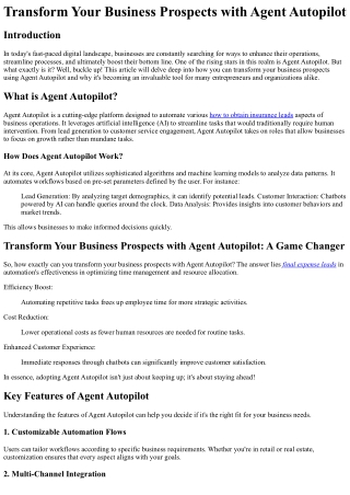 transform your business prospects with agent