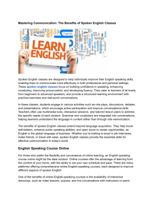 Mastering Communication: The Benefits of Spoken English Classes