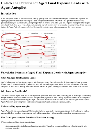 unlock the potential of aged final expense leads
