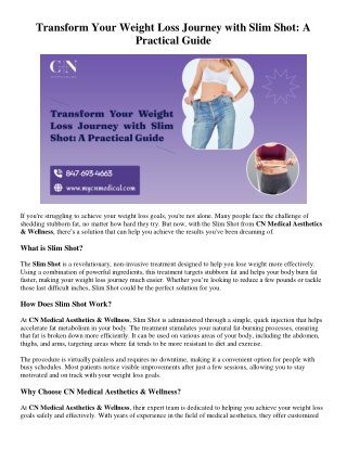 Transform Your Weight Loss Journey with Slim Shot: A Practical Guide