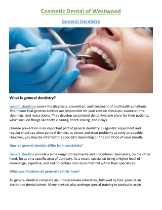 cosmetic dental of westwood general dentistry