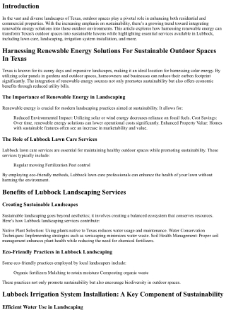 Harnessing Renewable Energy Solutions For Sustainable Outdoor Spaces In Texas
