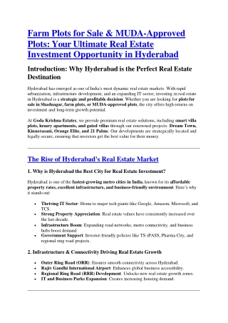 Farm Plots For Sale | Investment in Hyderabad