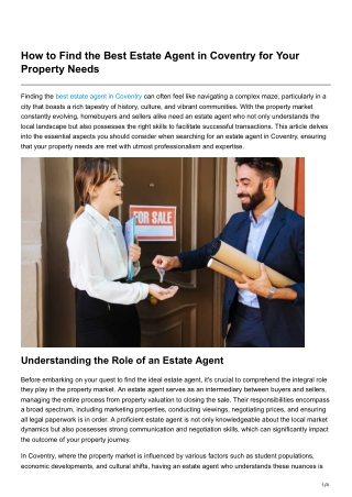 How to Find the Best Estate Agent in Coventry for Your Property Needs
