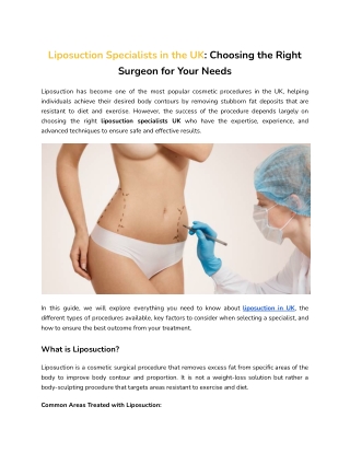 Liposuction Specialists in the UK_ Choosing the Right Surgeon for Your Needs