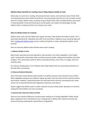 Alkaline Water Benefits for Cooking