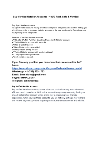 Buy Verified Neteller Accounts - 100% Real, Safe & Verified