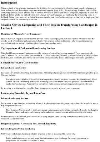 Mission Service Companies and Their Role in Transforming Landscapes in Lubbock