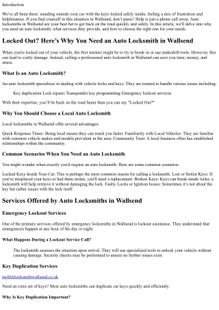 Locked Out? Here’s Why You Need an Auto Locksmith in Wallsend