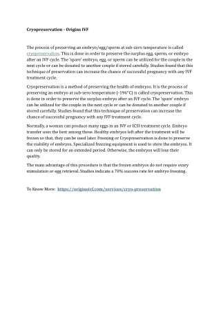 cryopreservation origins ivf