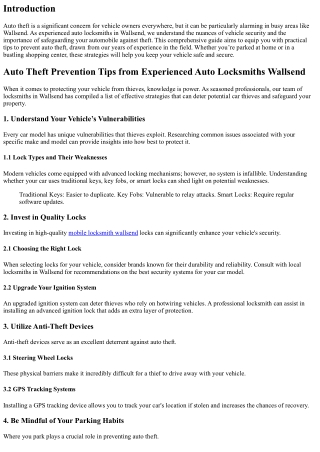Auto Theft Prevention Tips from Experienced auto locksmiths wallsend