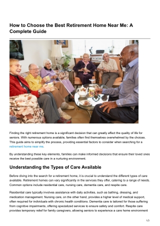 How to Choose the Best Retirement Home Near Me A Complete Guide