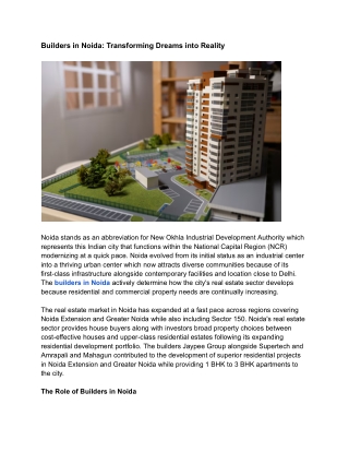Builders in Noida Transforming Dreams into Reality