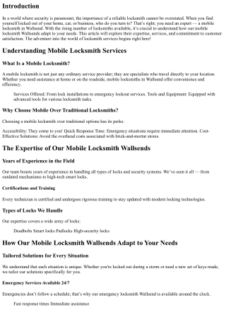How Our Mobile locksmith wallsends Adapt to Your Needs.