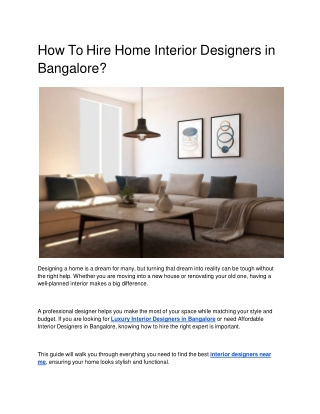 How To Hire Home Interior Designers In Bangalore